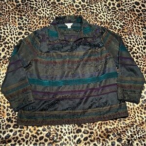Christopher & Banks Black Teal & Purple Jacquard Print Zip Up Jacket